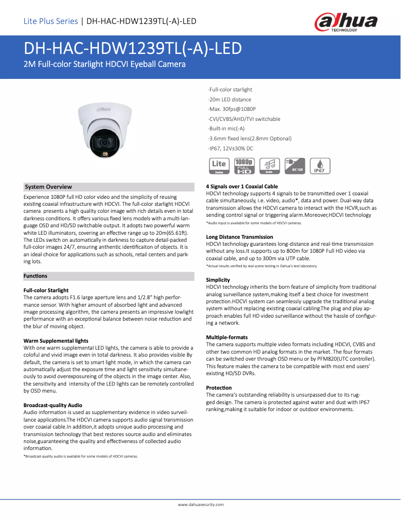 Image de la première page du manuel de l'appareil HAC-HDW1239TL-A-LED