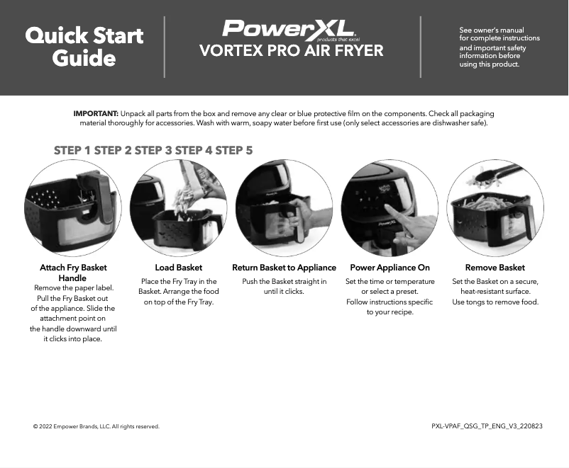 Page n°1 - Guide de démarrage rapide PowerXL Vortex Pro Air Fryer AF-E4001-A