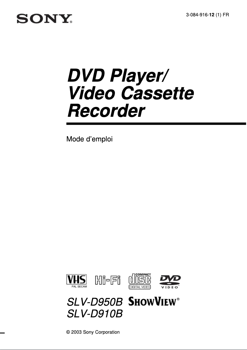 Page 1 de la notice Manuel utilisateur Sony SLV-D950B