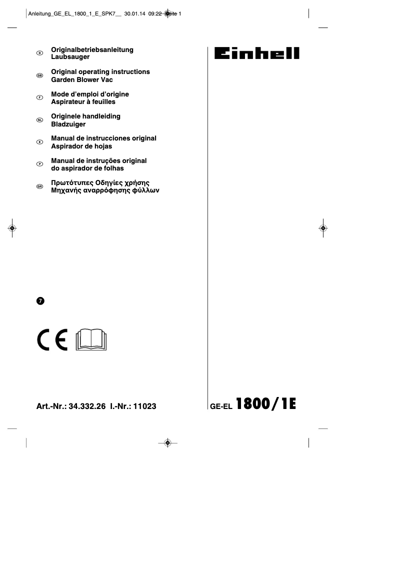 Page n°1 - Manuel utilisateur Einhell GE-EL 1800/1 E
