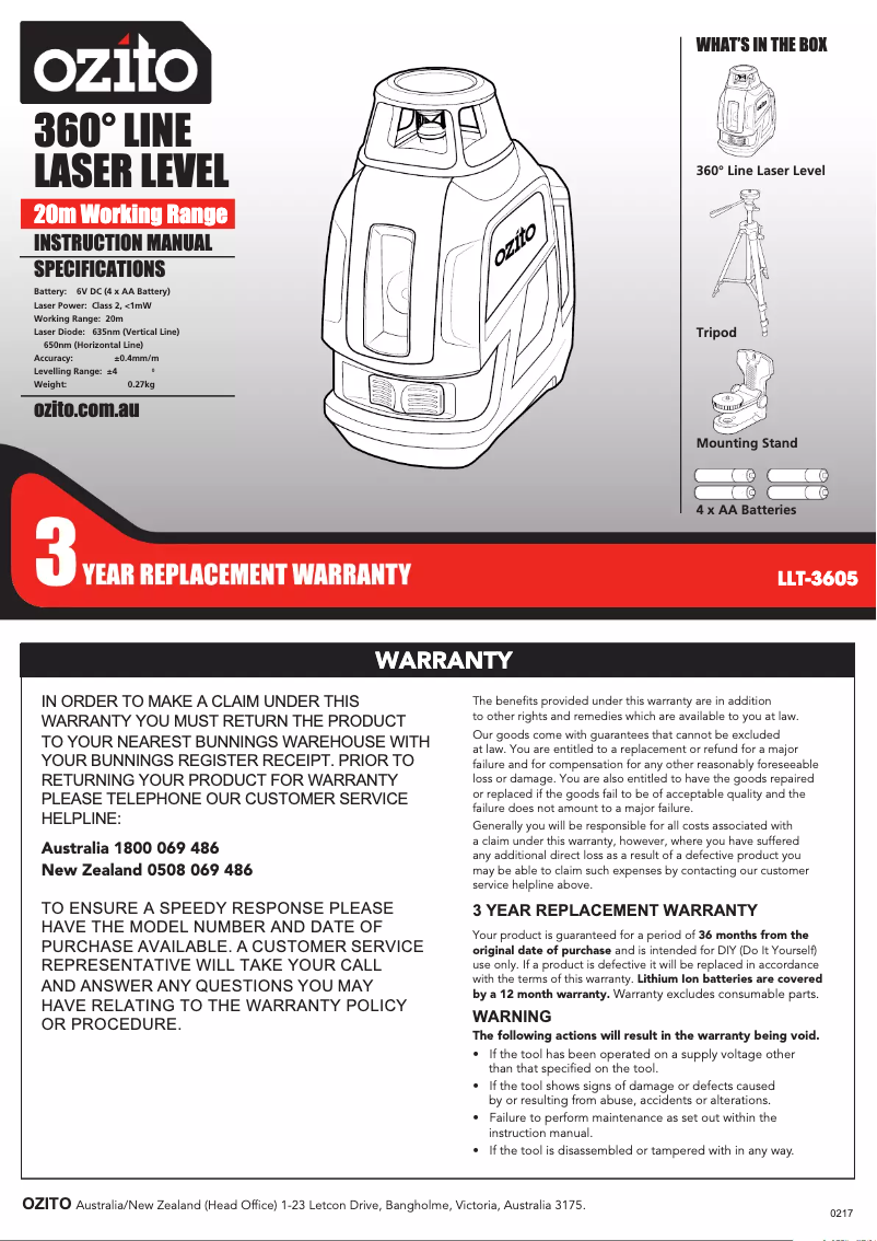 Image de la première page du manuel de l'appareil LLT-3605