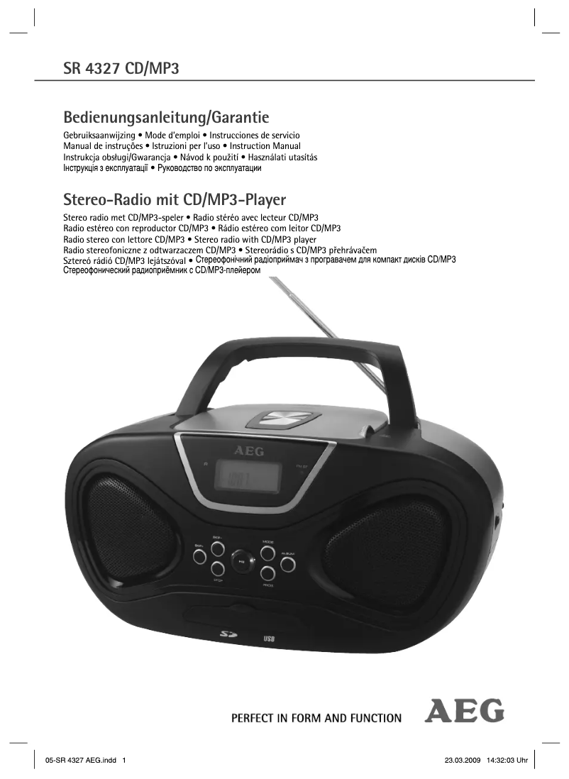 Page 1 de la notice Manuel utilisateur AEG SR 4327 CD/MP3