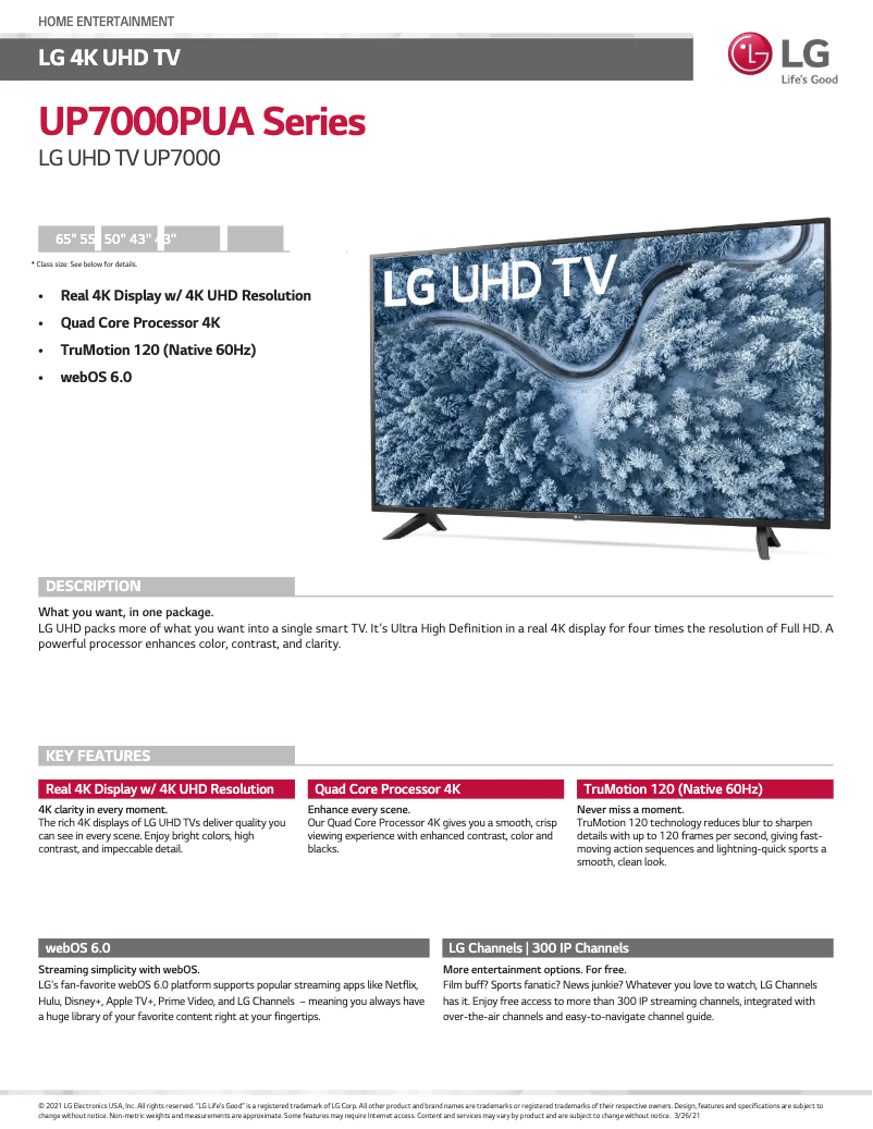 Página 1 del manual Ficha técnica LG 65UP7000PUA