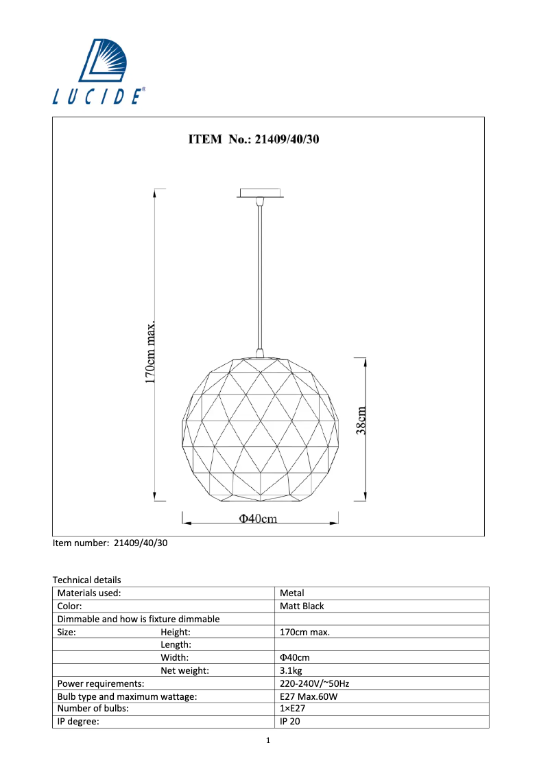 Page n°1 - Manuel utilisateur Lucide Otona 21409/40/30