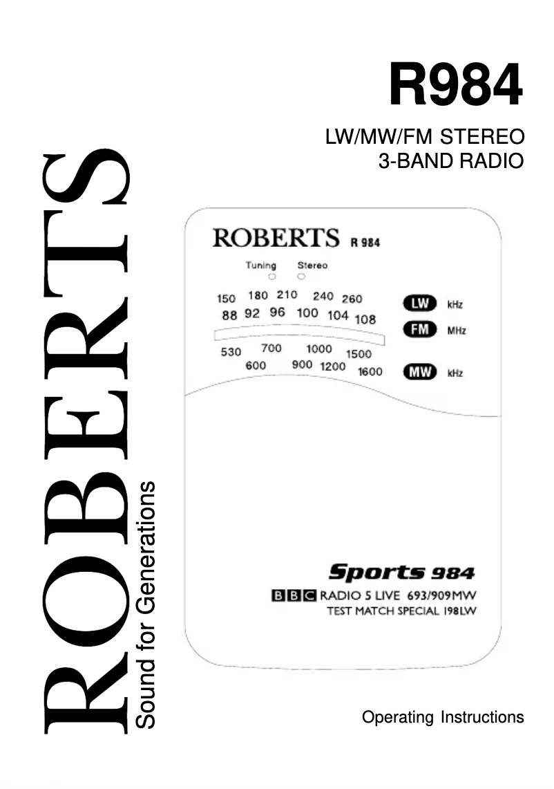 Page 1 de la notice Manuel utilisateur Roberts Sports 984
