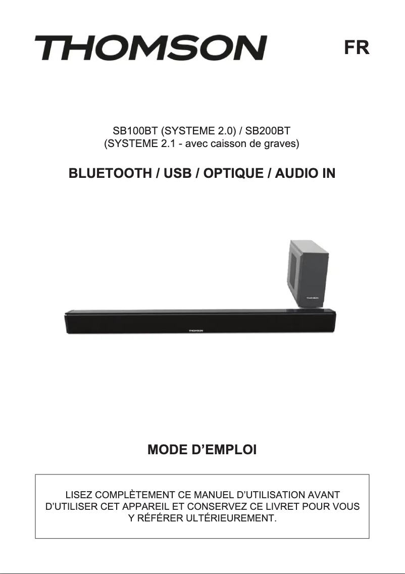 Page 1 de la notice Manuel utilisateur Thomson SB200BT