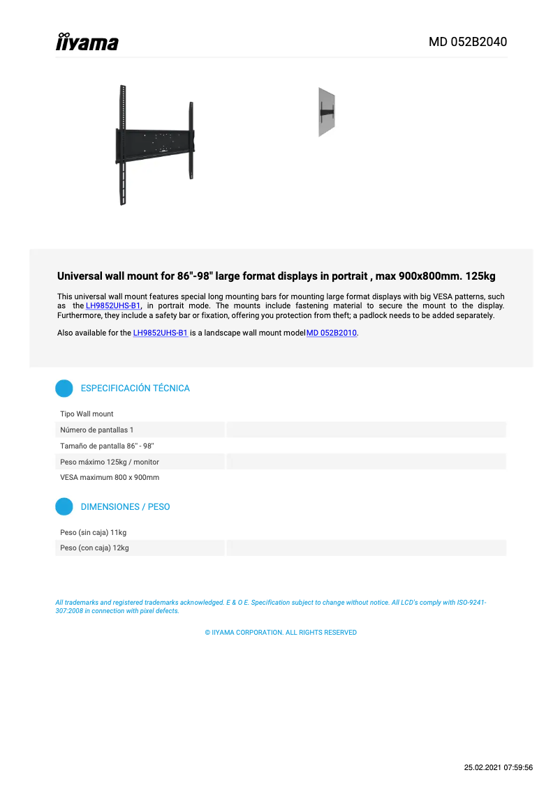 Page 1 de la notice Manuel utilisateur Iiyama MD 052B2040