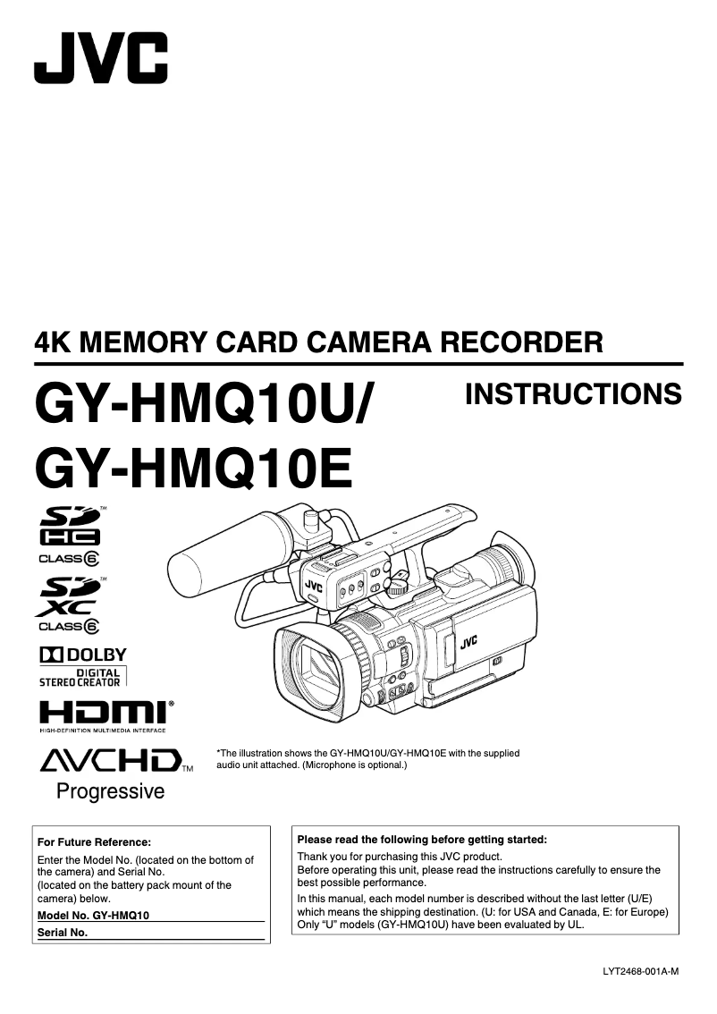 Page n°1 - Manuel utilisateur JVC GY-HMQ10U