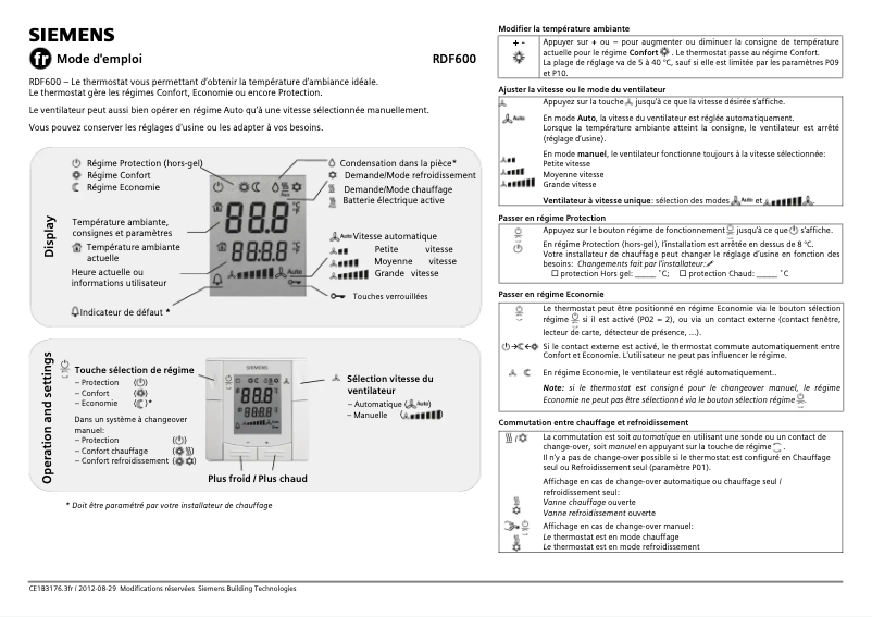 Page n°1 - Manuel utilisateur Siemens RDF600