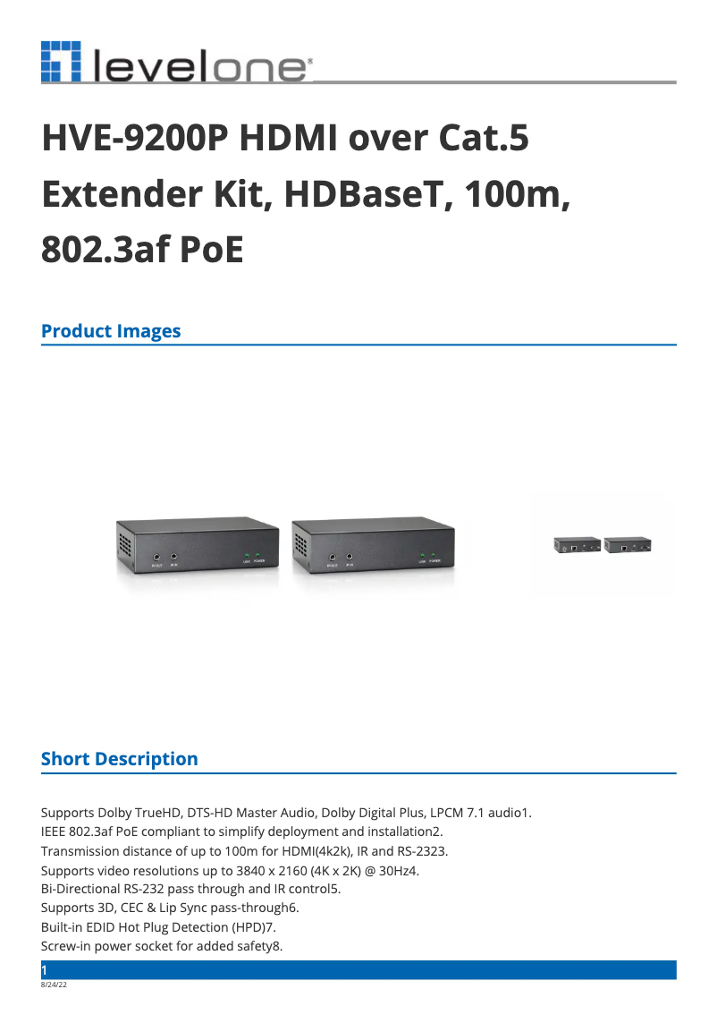 Imagen de la primera página del manual del dispositivo HVE-9200P