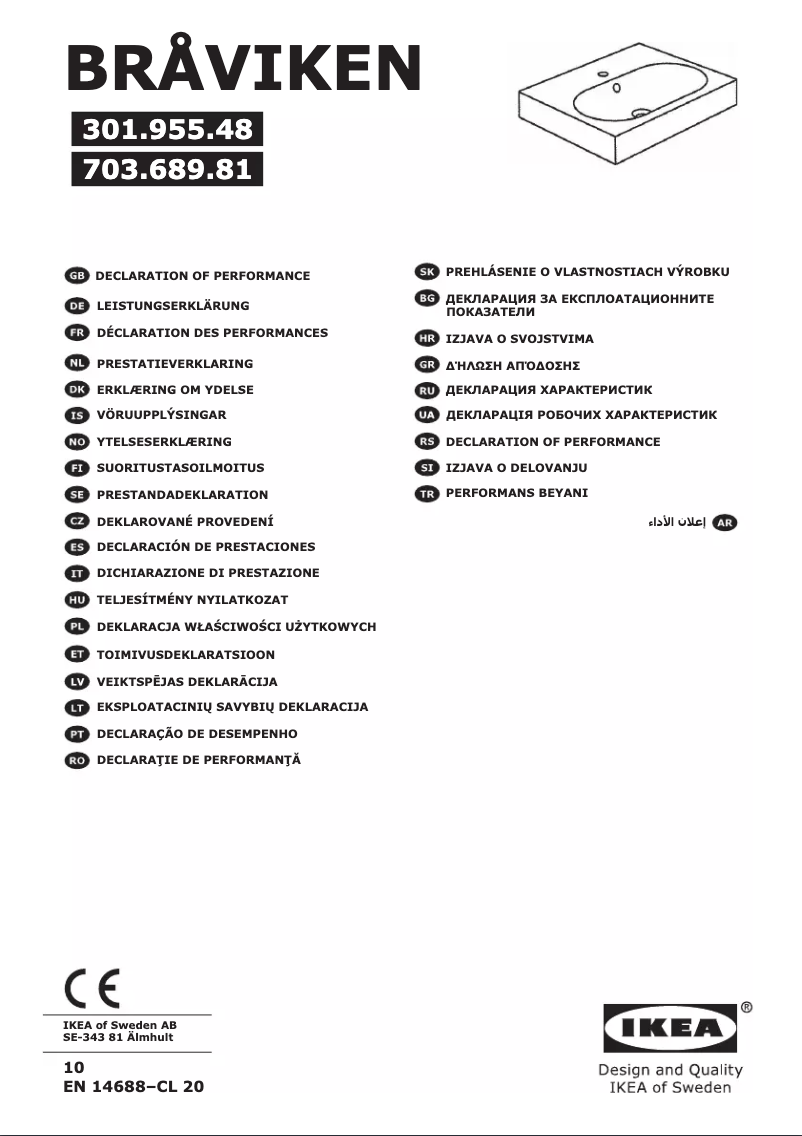 Page 1 de la notice Manuel utilisateur Ikea BRAVIKEN