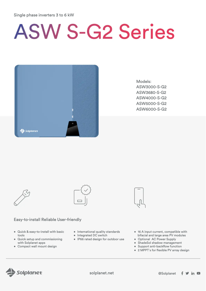 Page n°1 - Fiche technique Solplanet ASW5000-S-G2