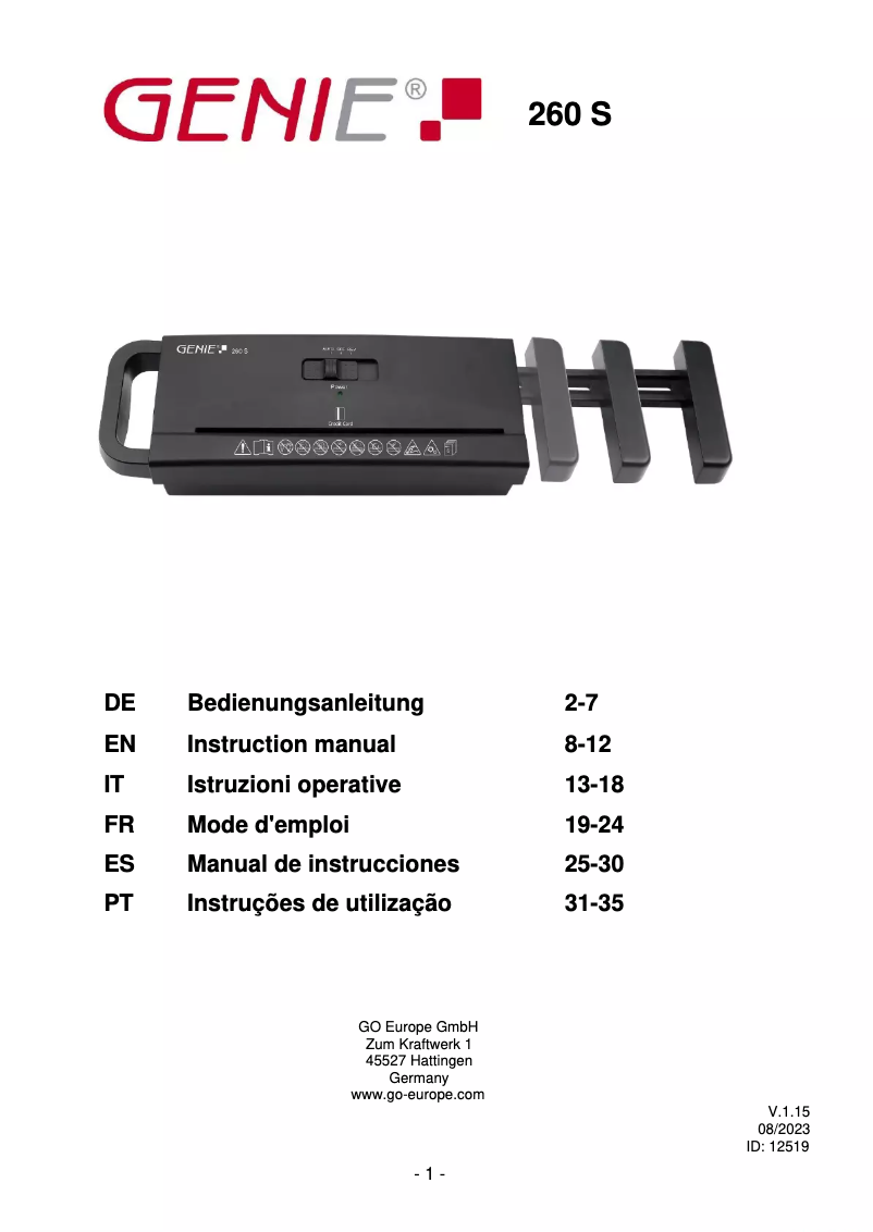Página 1 del manual Manual de usuario Genie 260 S