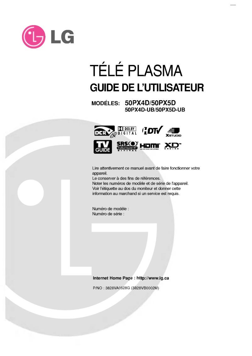 Page 1 de la notice Manuel utilisateur LG 50PX5D