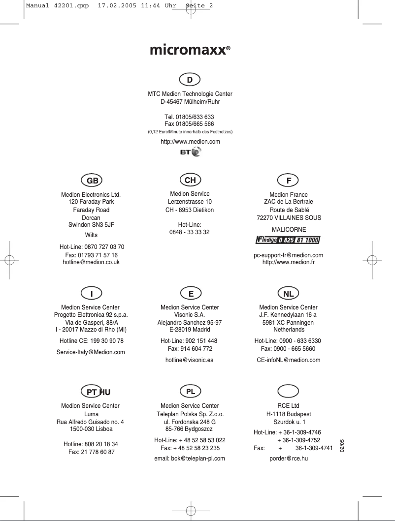 Page 1 de la notice Manuel utilisateur Medion MD 42201