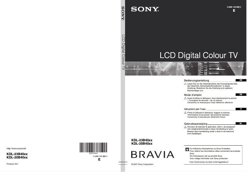 Page 1 de la notice Manuel utilisateur Sony Bravia KDL-23B4050