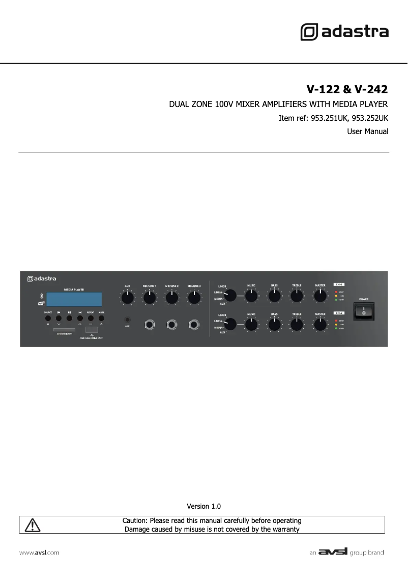 Página 1 del manual Manual de usuario Adastra V-122