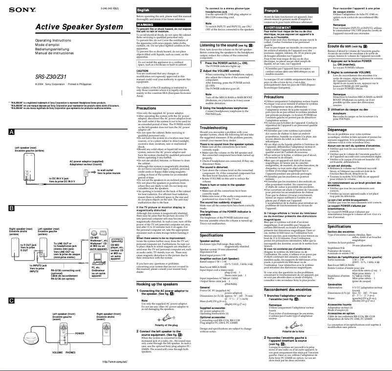 Image de la première page du manuel de l'appareil SRS-Z31