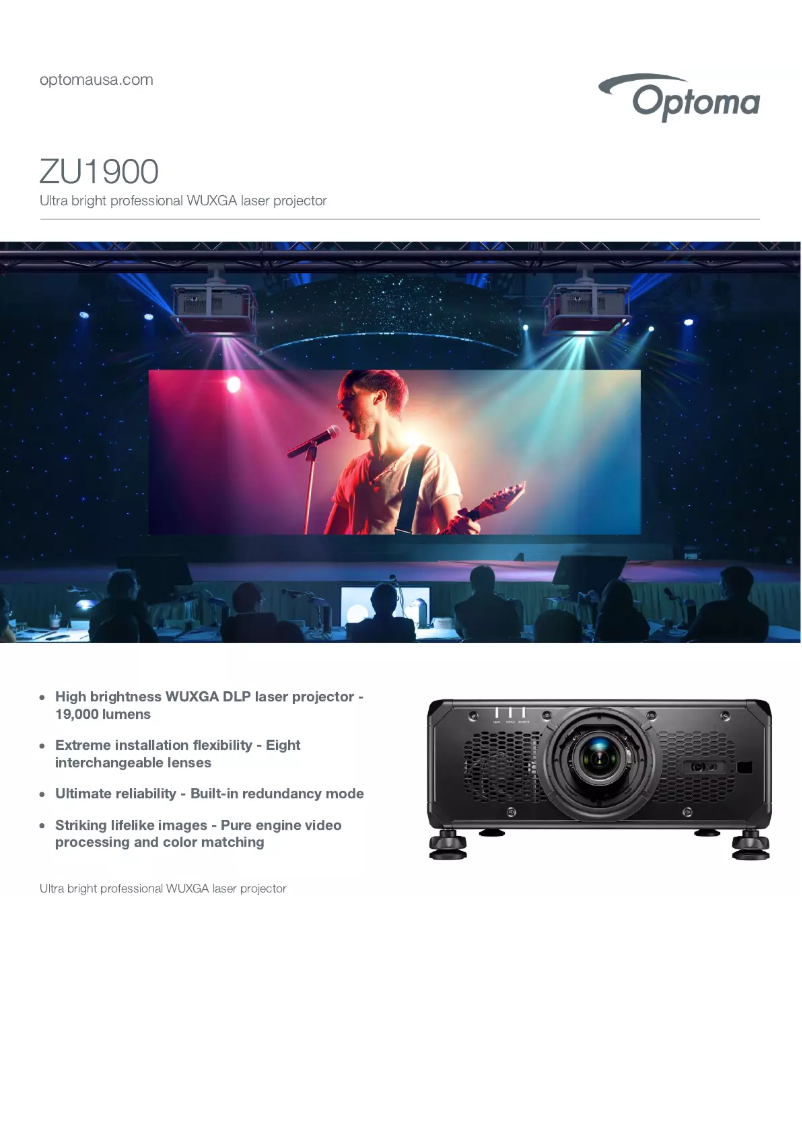 Page 1 de la notice Fiche technique Optoma ZU1900