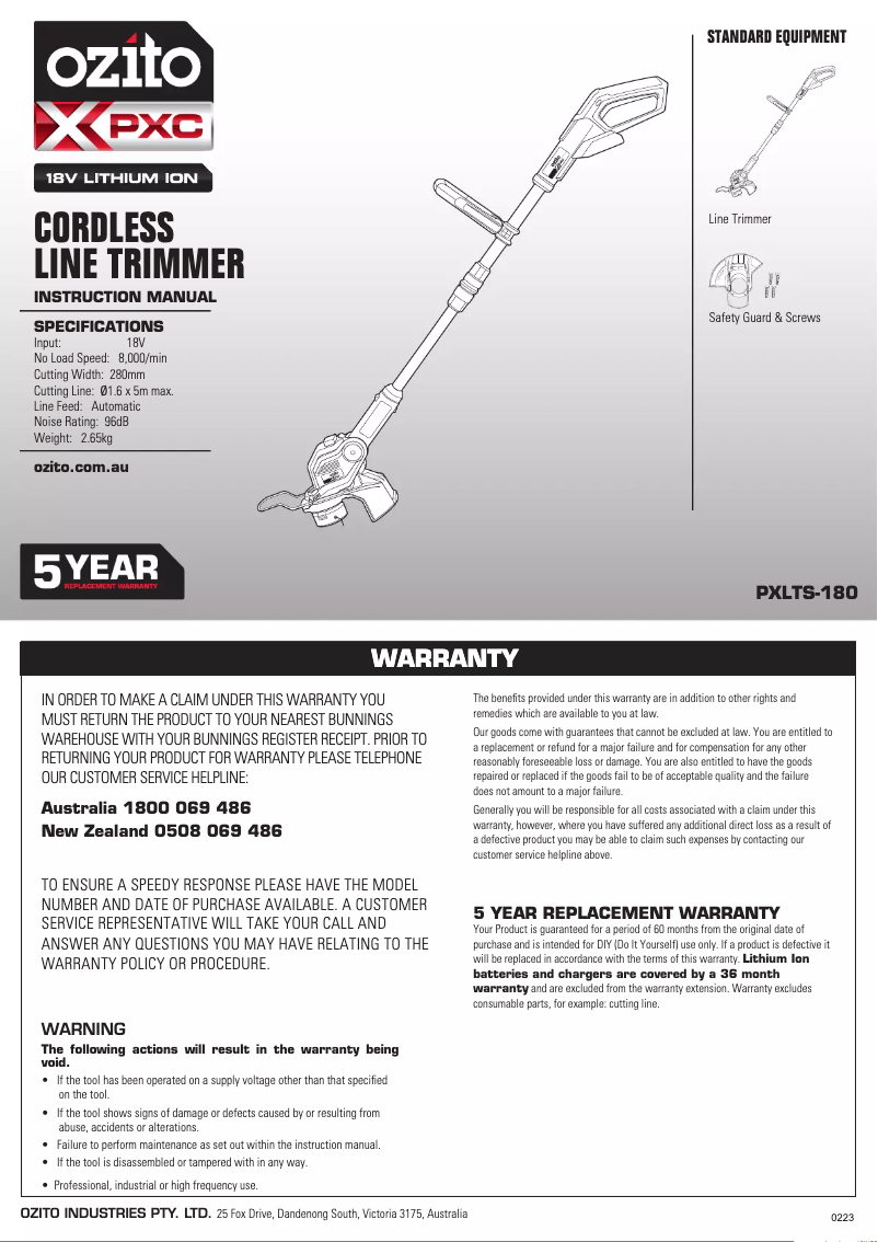Página 1 del manual Manual de usuario Ozito PXSCS-018