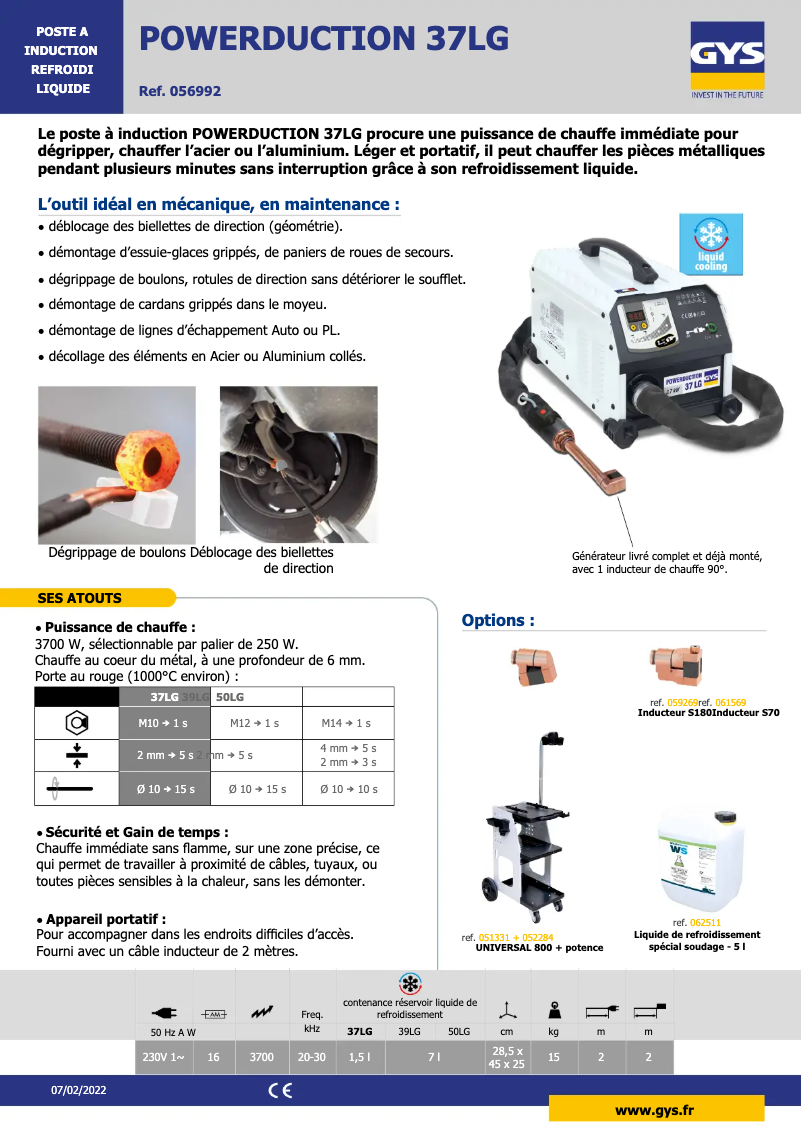 Page 1 de la notice Fiche technique GYS Powerduction 37LG