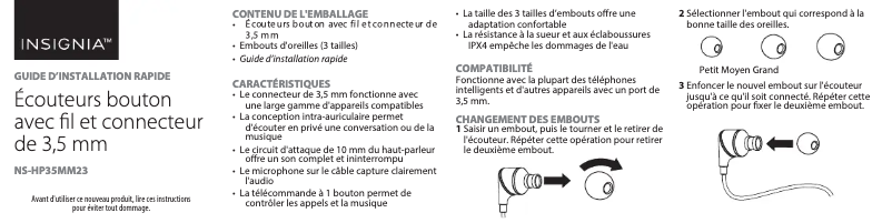 Image de la première page du manuel de l'appareil NS-HP35MM23