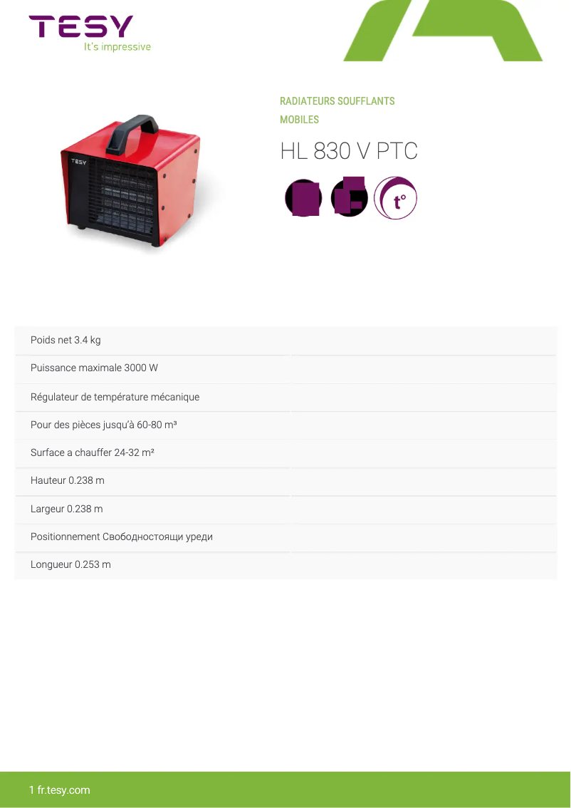 Página 1 del manual Manual de usuario Tesy HL 830 V PTC