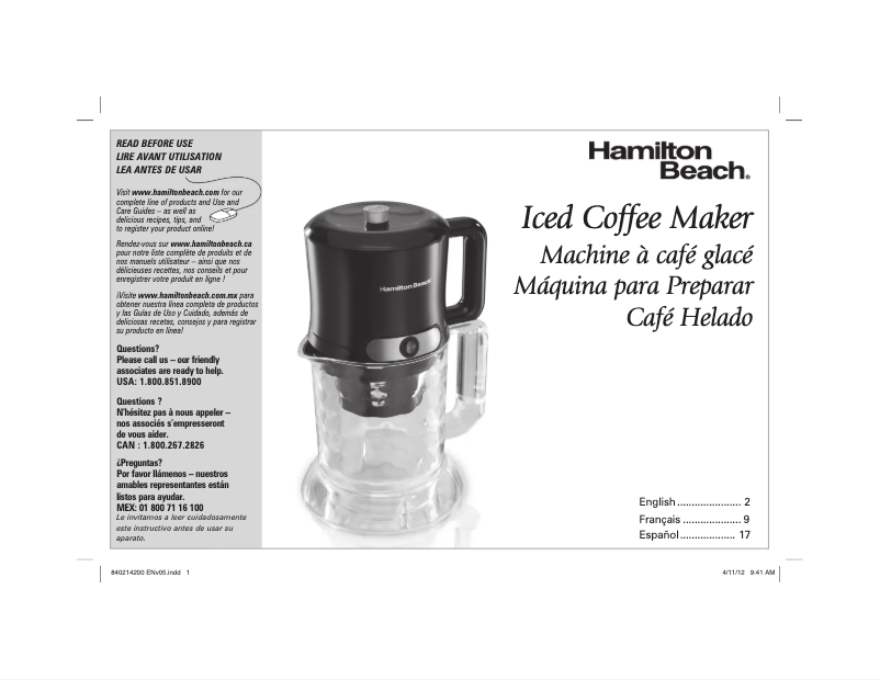 Page 1 de la notice Manuel utilisateur Hamilton Beach 40913