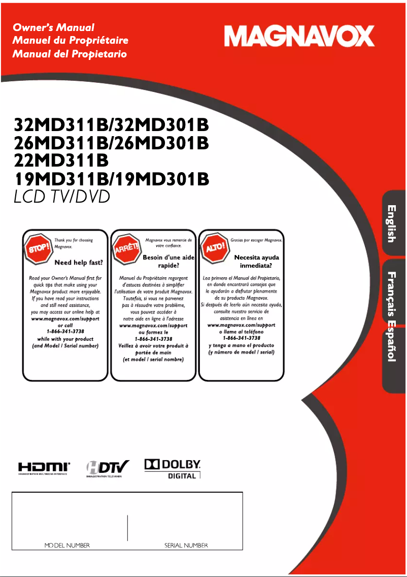 Page n°1 - Manuel utilisateur Magnavox 26MD311B