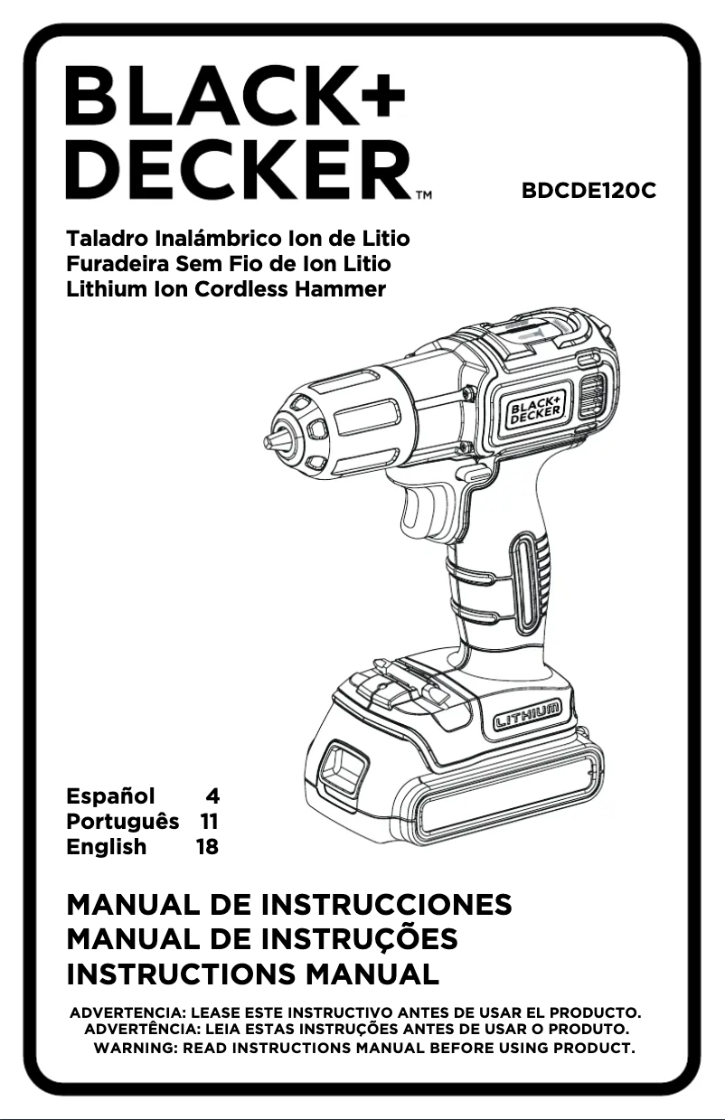 Page 1 de la notice Manuel utilisateur Black & Decker BDCDE120C