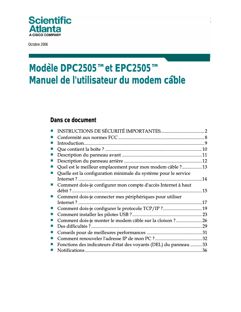Image de la première page du manuel de l'appareil EPC2505