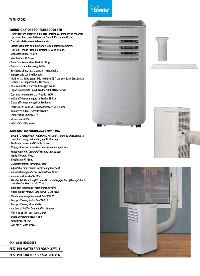 Page 1 de la notice Fiche technique Bimar CP092