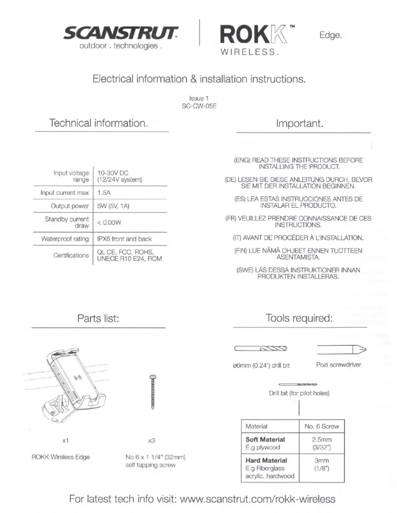 Image de la première page du manuel de l'appareil ROKK Edge Qi