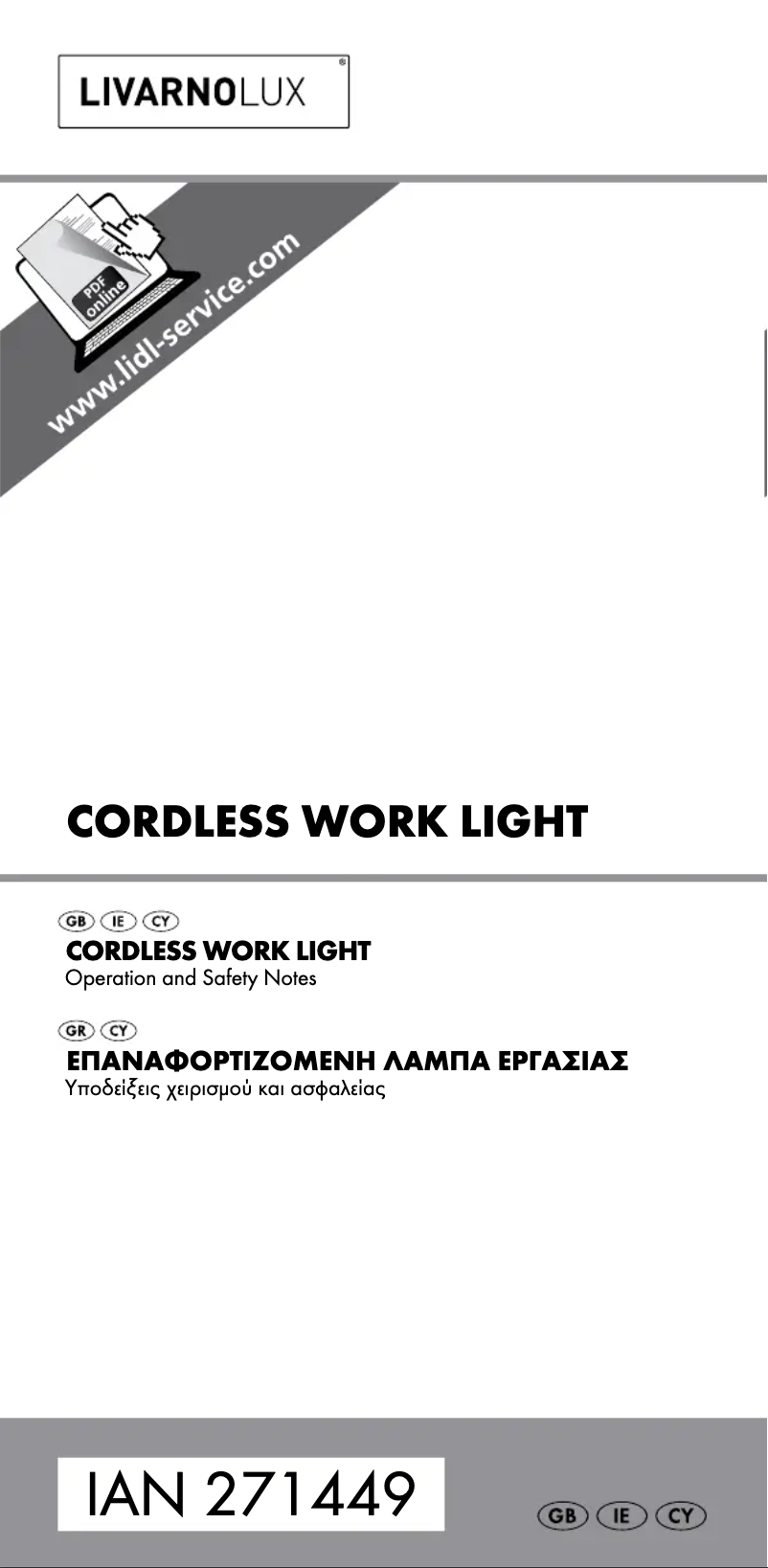 Page 1 de la notice Manuel utilisateur Livarno Lux IAN 271449