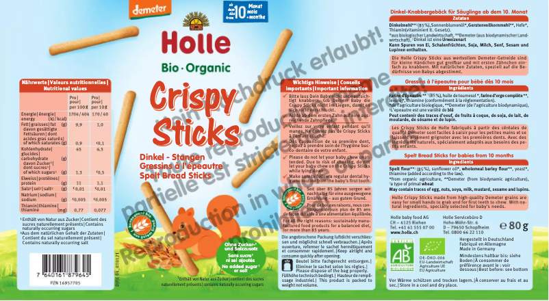 Page n°1 - Manuel utilisateur Holle Crispy Sticks