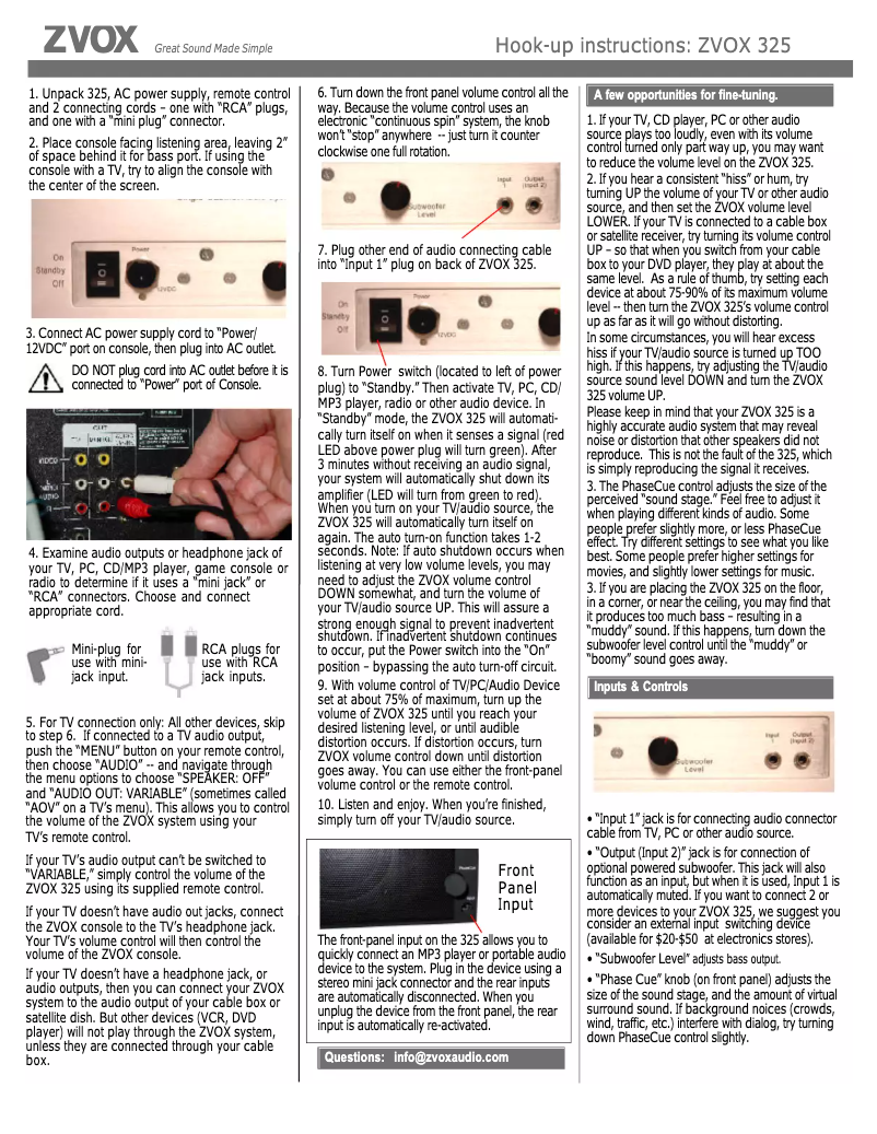 Page n°1 - Manuel utilisateur Zvox 325