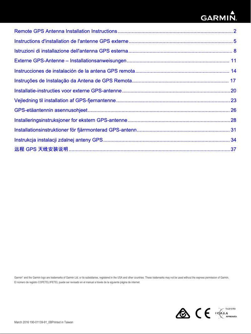 Page 1 de la notice Guide d'installation Garmin GA 38