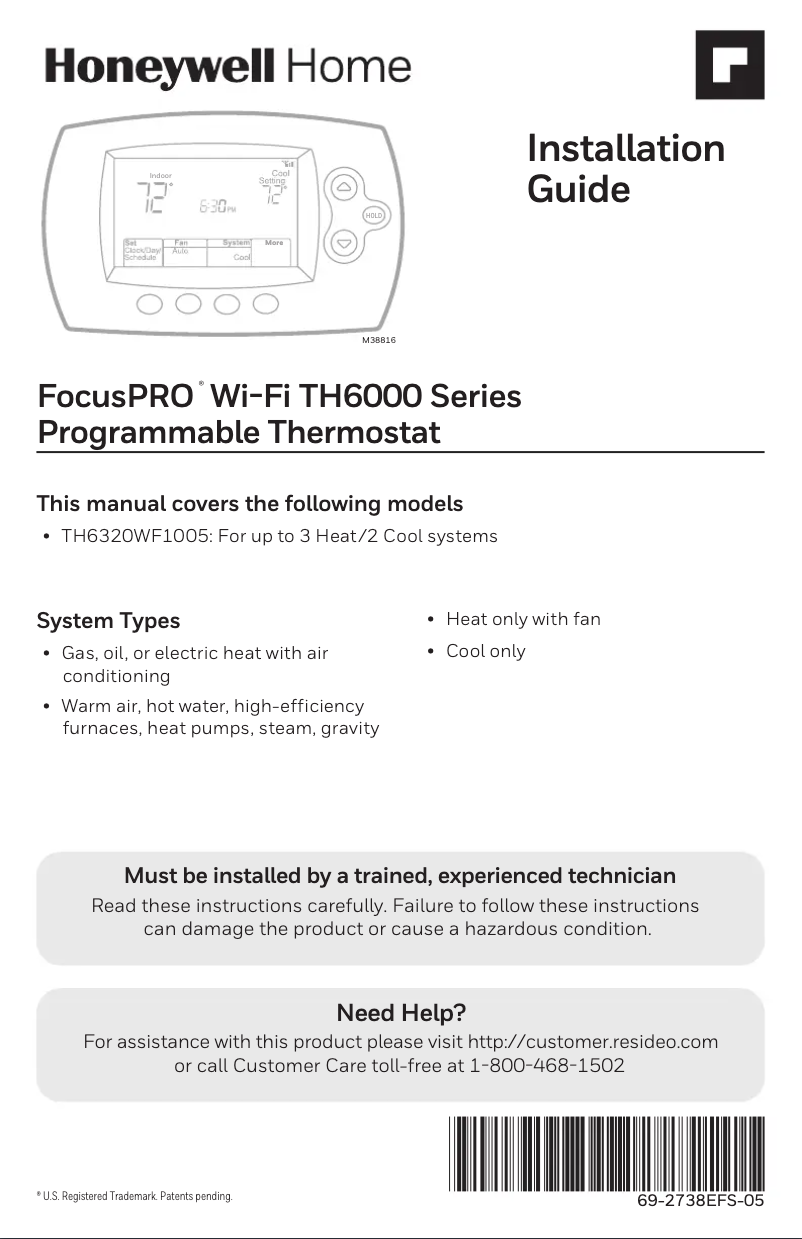 Page 1 de la notice Manuel utilisateur Honeywell TH6320WF1005/U