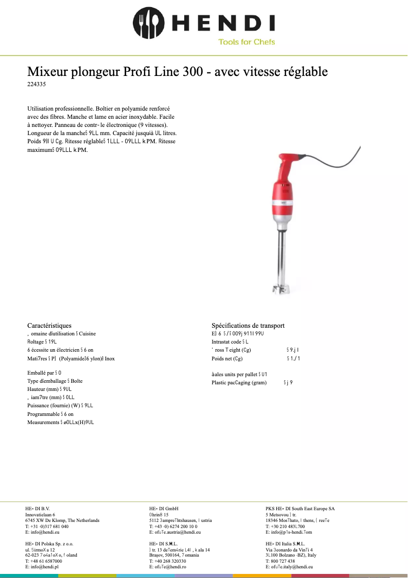 Page n°1 - Fiche technique Hendi 224335