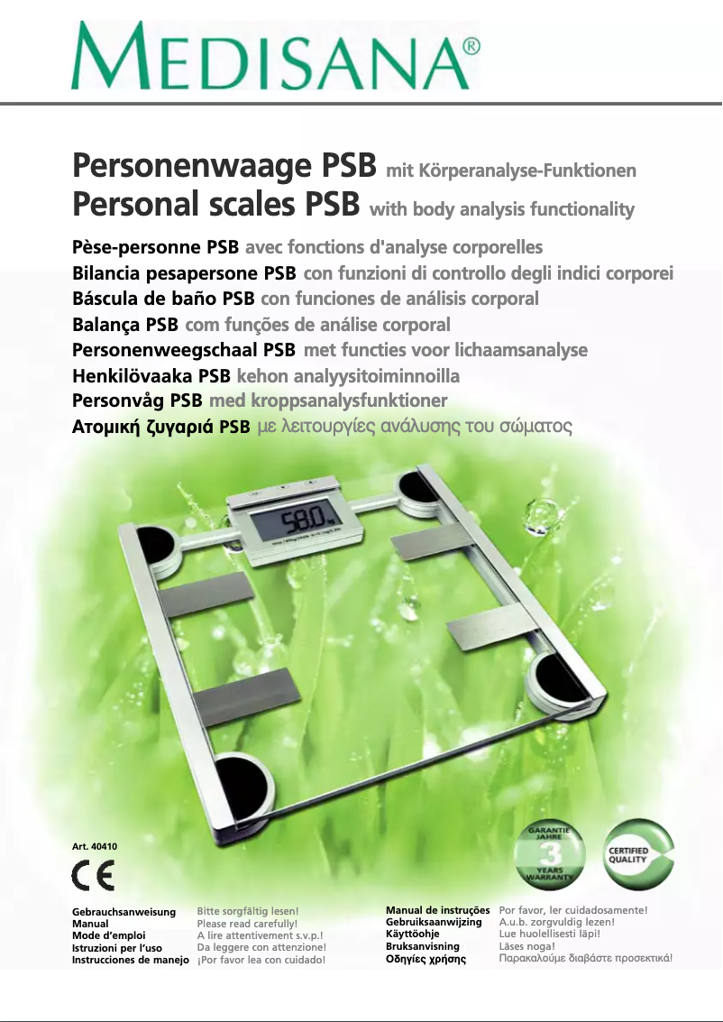 Page 1 de la notice Manuel utilisateur Medisana PSB