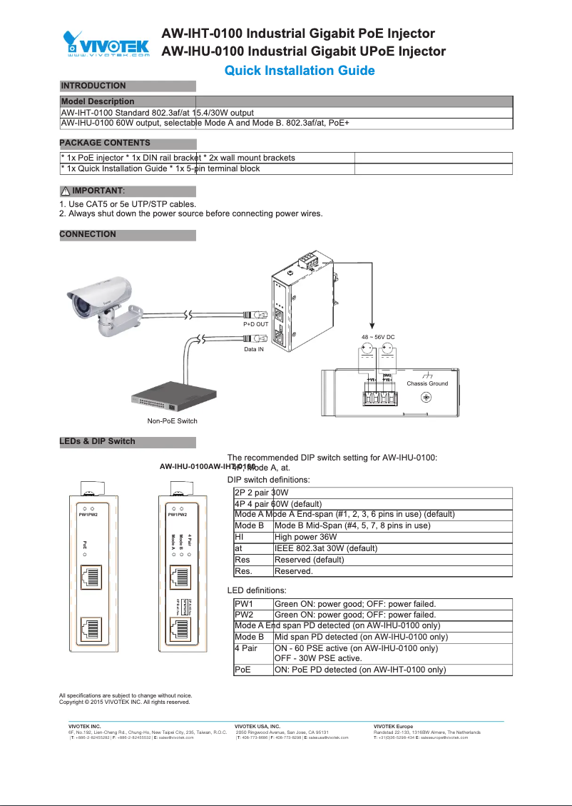 Image de la première page du manuel de l'appareil AW-IHT-0100