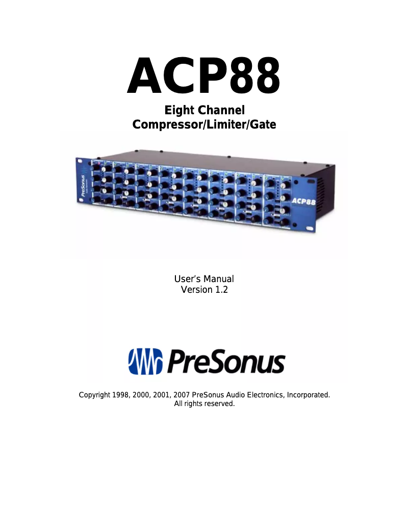 Page 1 de la notice Manuel utilisateur PreSonus ACP88