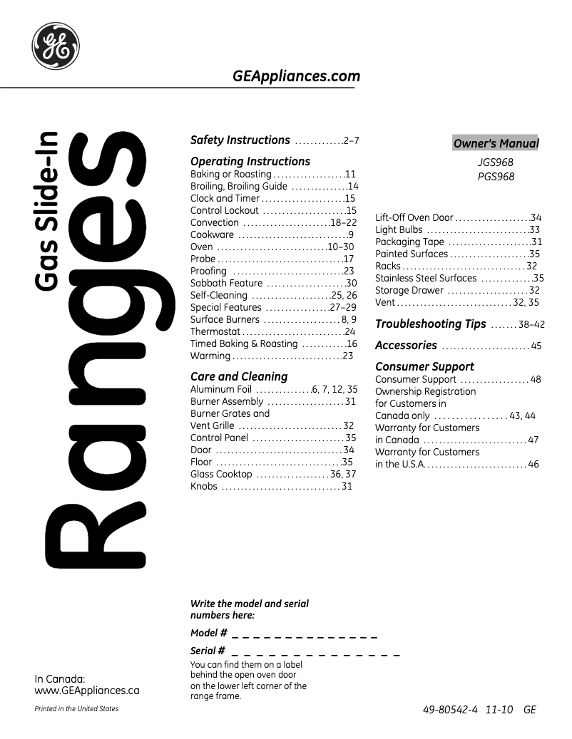 Page n°1 - Manuel d'utilisation et d'entretien GE Profile JGS968TEKWW