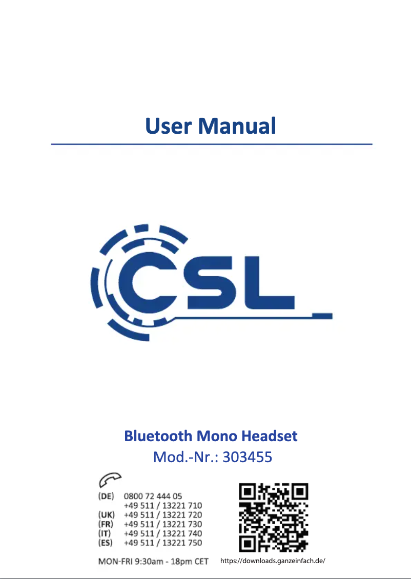 Page 1 de la notice Manuel utilisateur CSL 303455