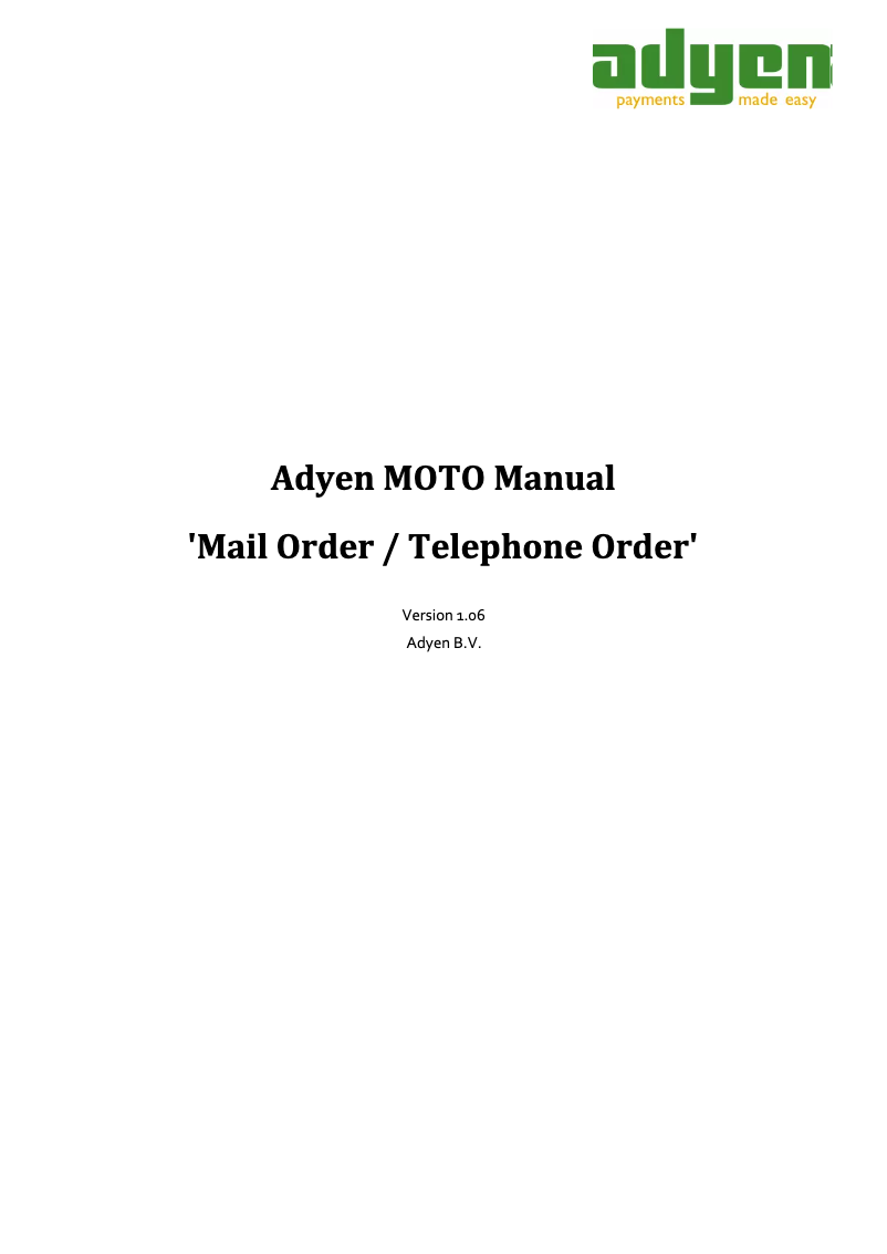 Page 1 de la notice Manuel utilisateur Adyen MOTO v1.06