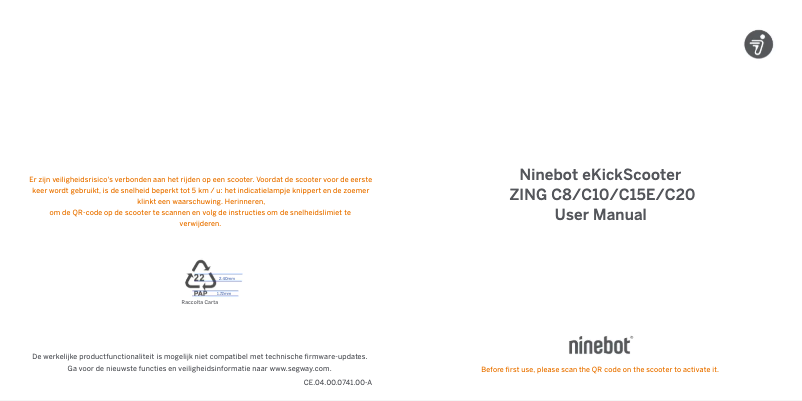 Page 1 de la notice Manuel utilisateur Segway Ninebot eKickScooter ZING C20