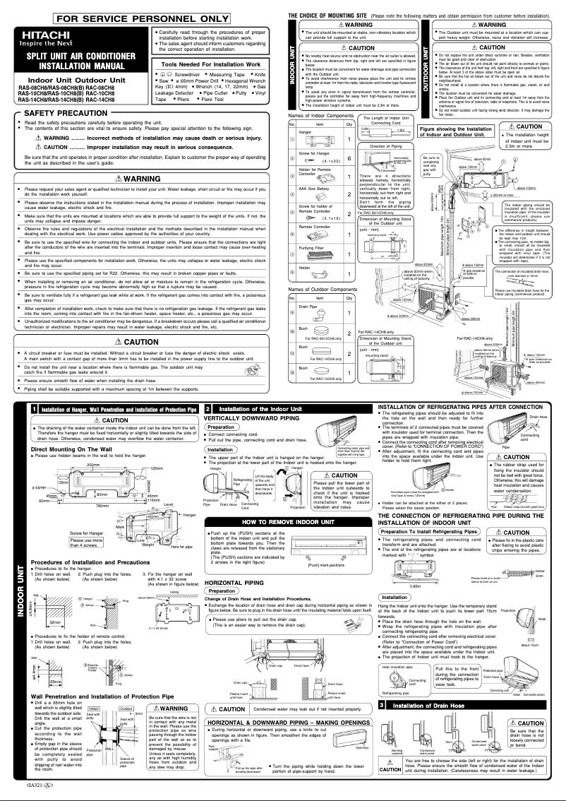 Page 1 de la notice Manuel utilisateur Hitachi RAS-08CH8