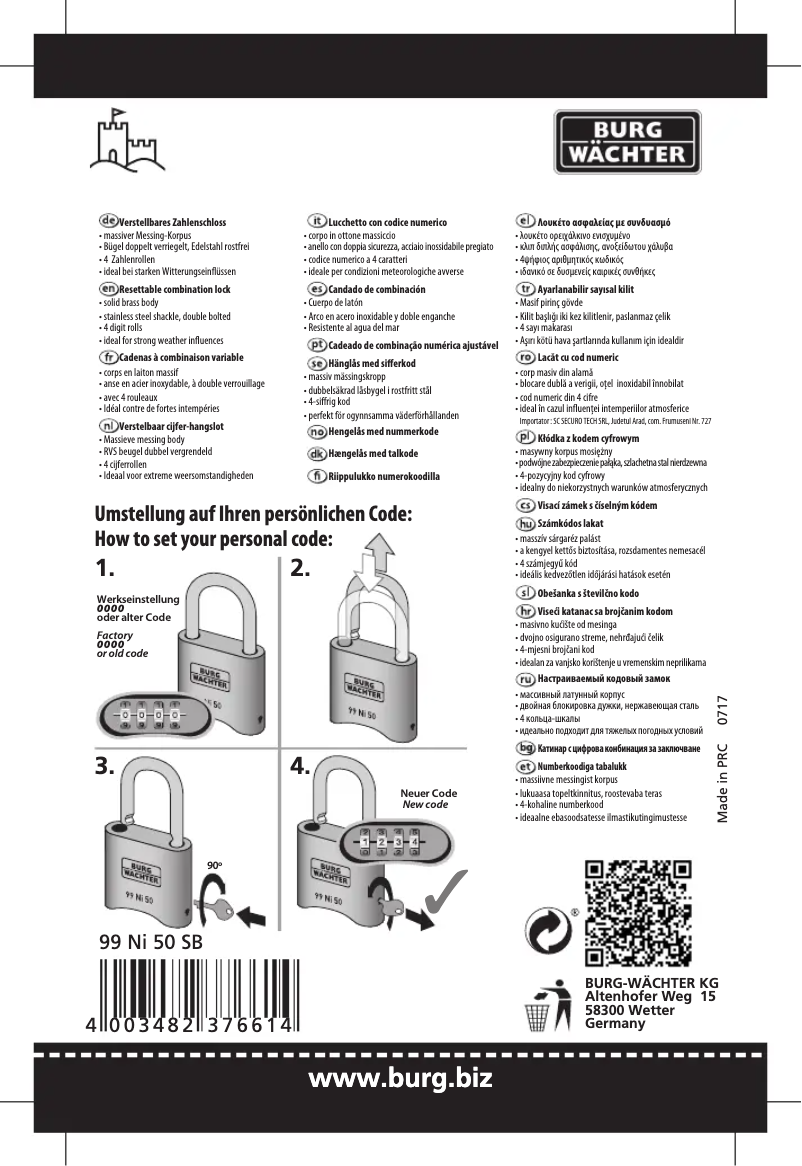 Page n°1 - Manuel utilisateur Burg Wächter 99 Ni 50