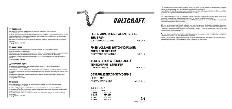 Page n°1 - Manuel utilisateur Voltcraft FSP 1204