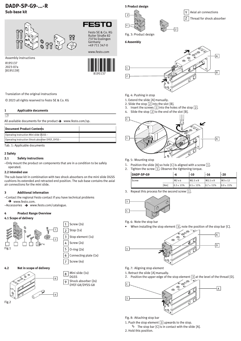 Image de la première page du manuel de l'appareil DADP-SP-G9-20-R